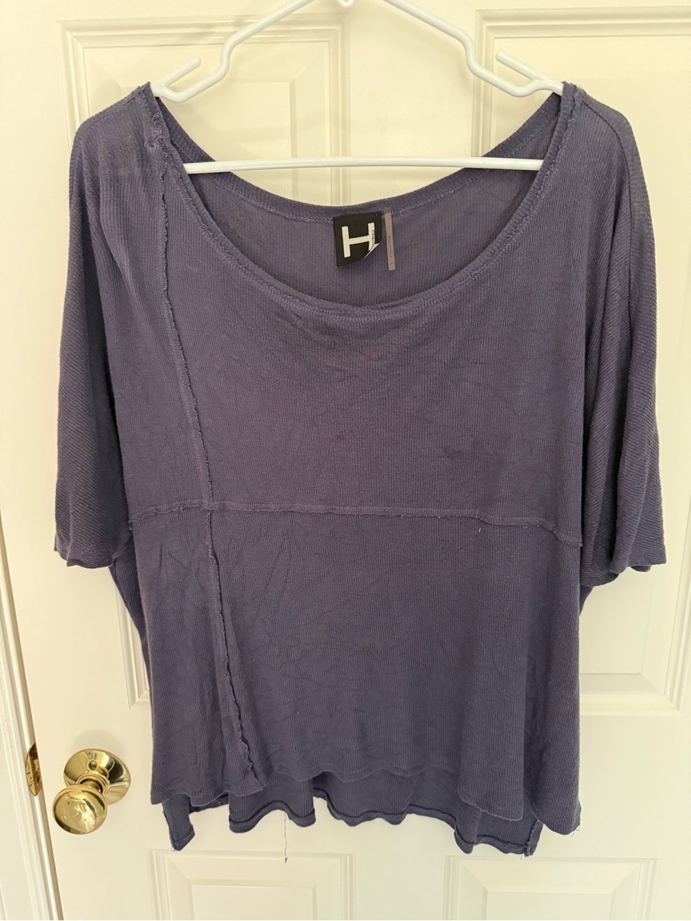 H by Bordeaux Ribbed Exposed Seam Raw Hem Top Charcoal Purple M
